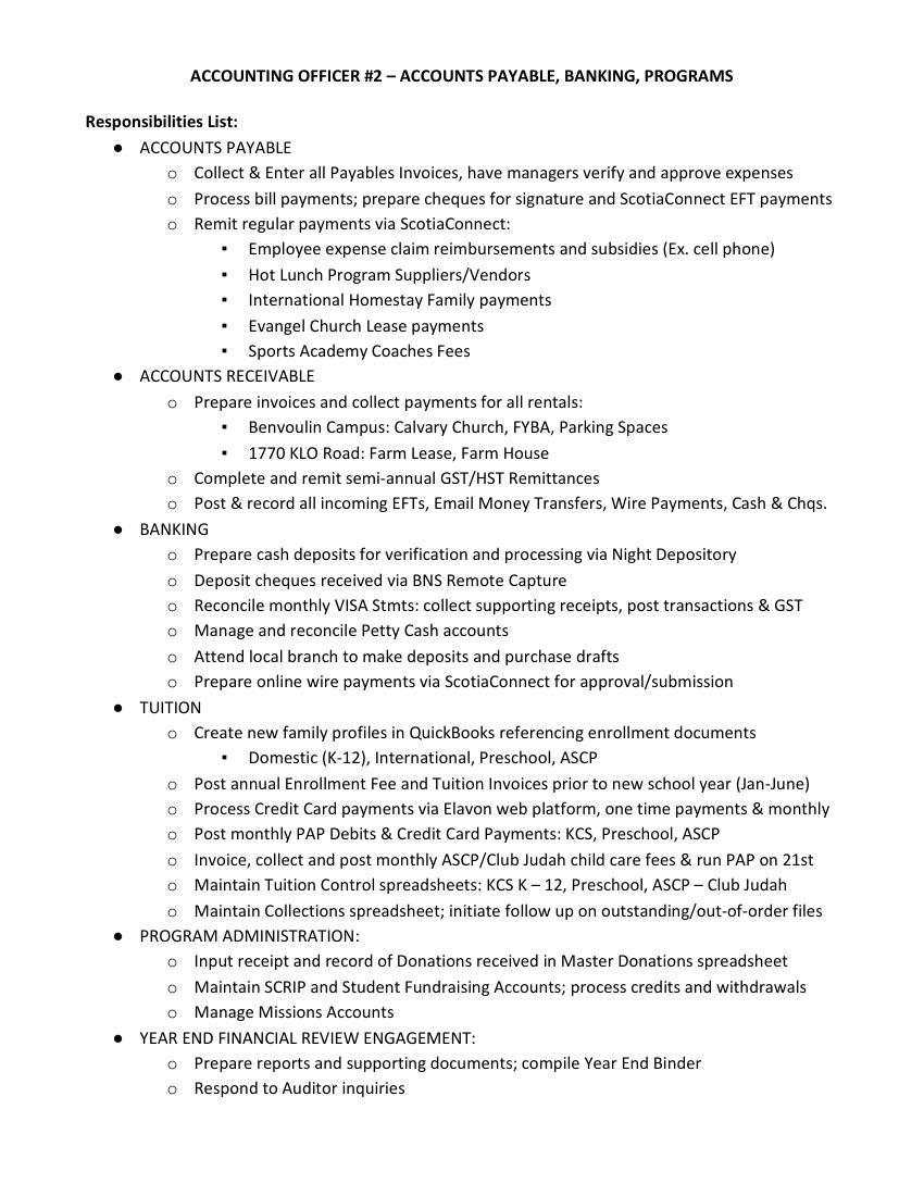 Kelowna Accounting Officers   List Of Responsibilities (March 2022)